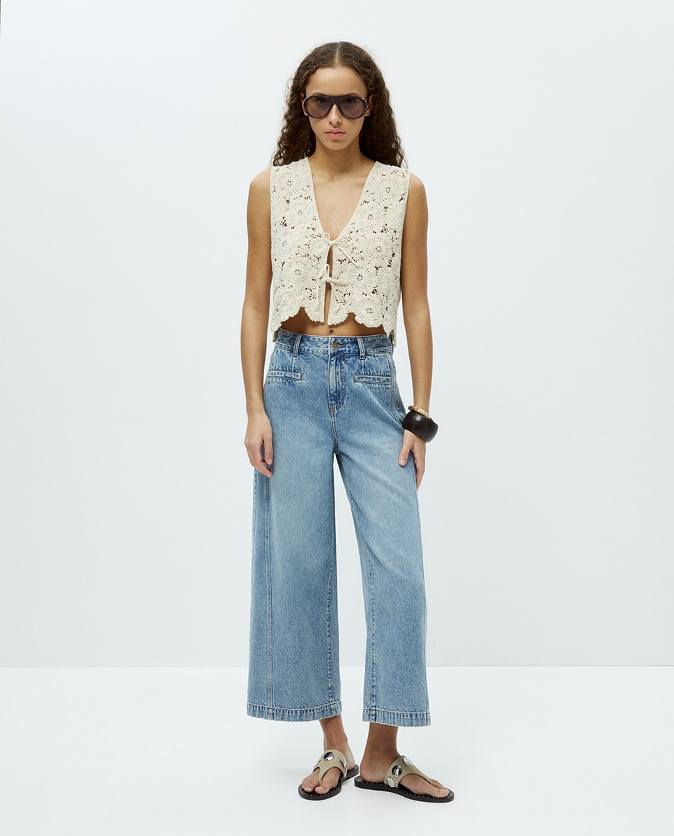 Colete de Crochet com Missangas Cru-2