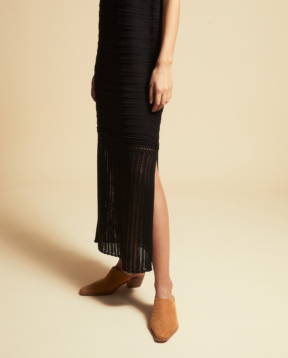 Vestido comprido rendilhado Preto-4