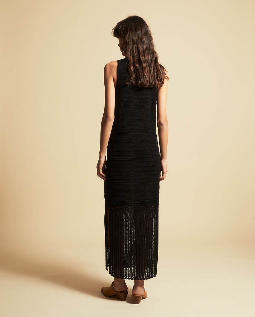 Vestido comprido rendilhado Preto-5