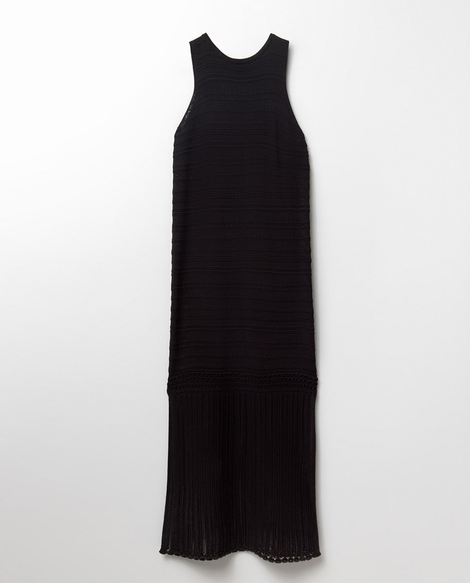 Vestido comprido rendilhado Preto-6