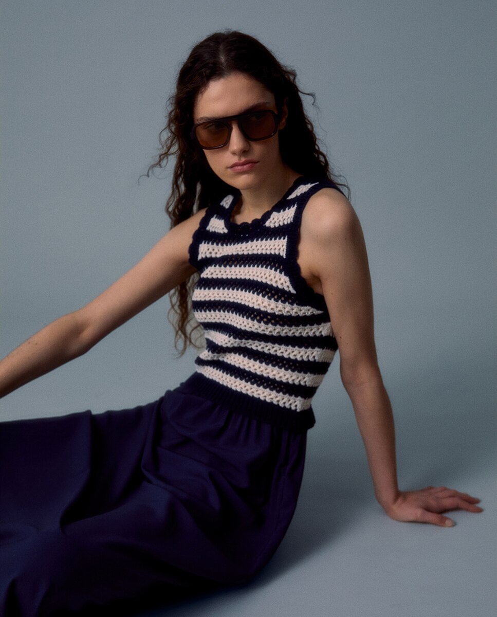 Vestido Combinado às Riscas Azul-marinho-3