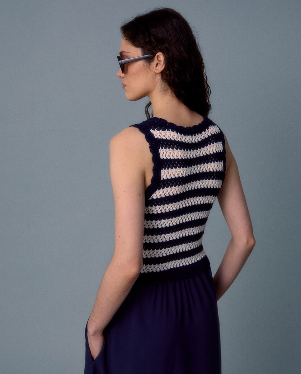 Vestido Combinado às Riscas Azul-marinho-4