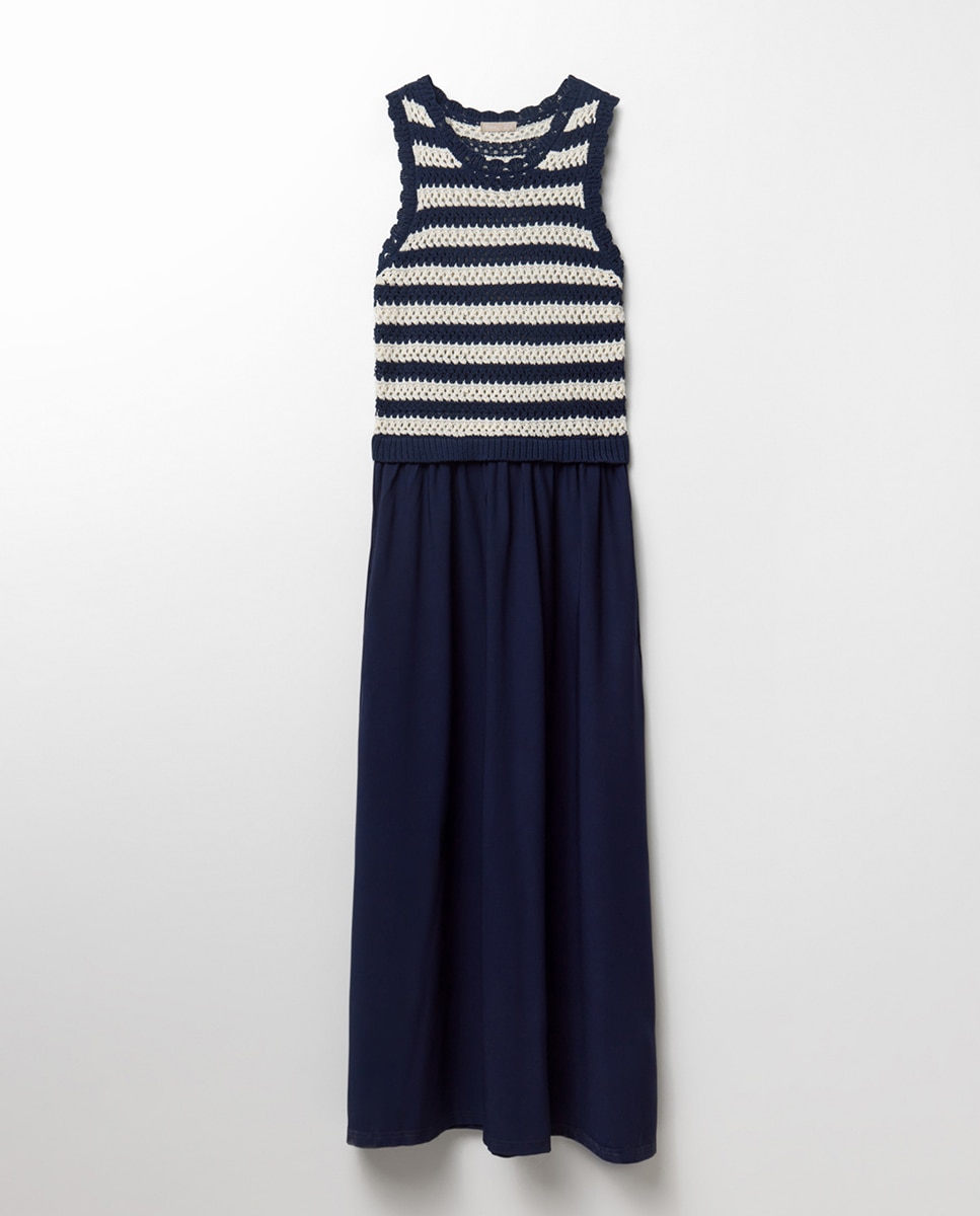 Vestido Combinado às Riscas Azul-marinho-5