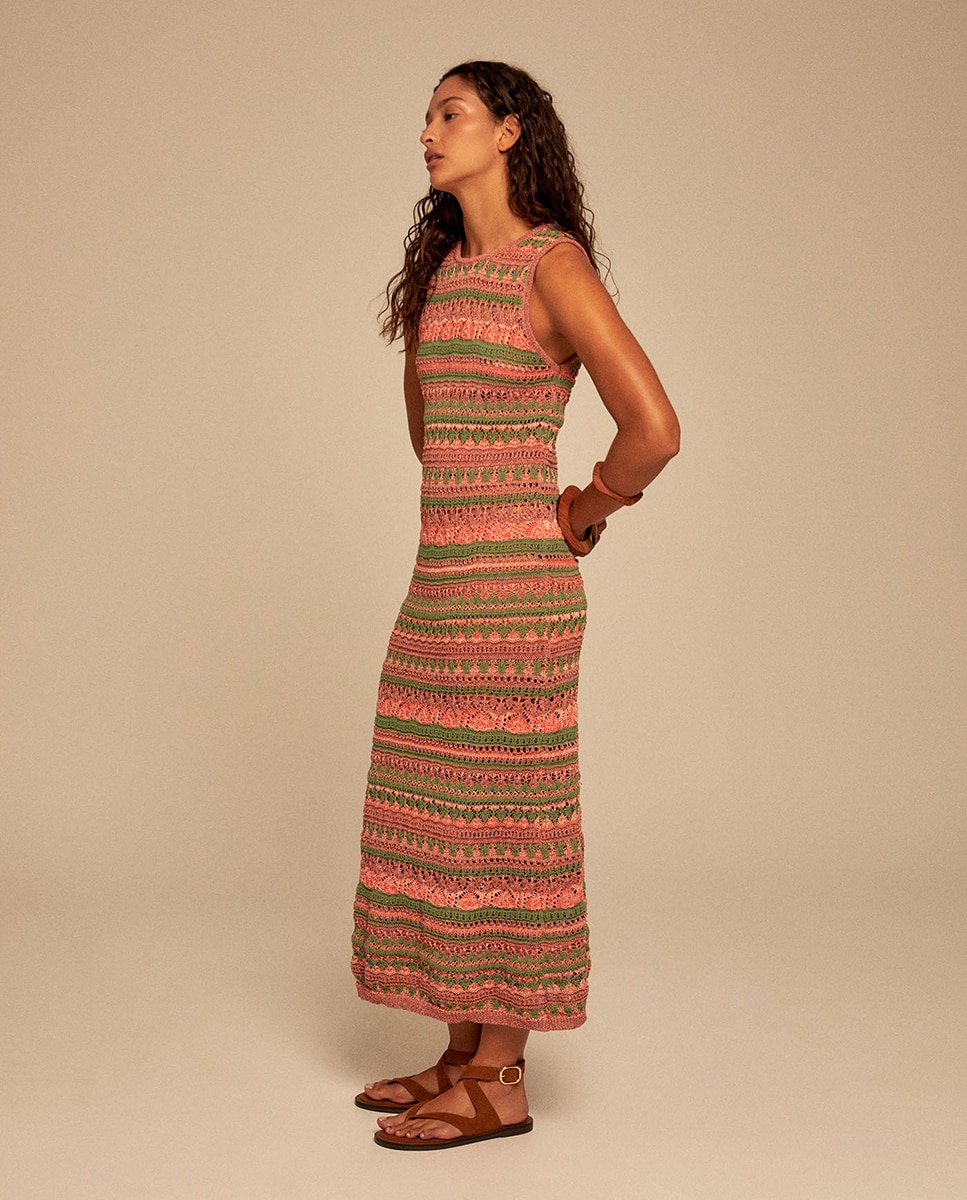 Vestido Comprido de Malha Multicolor-4