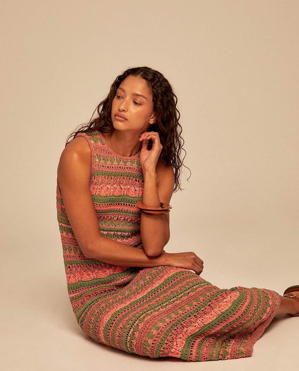 Vestido Comprido de Malha Multicolor-6