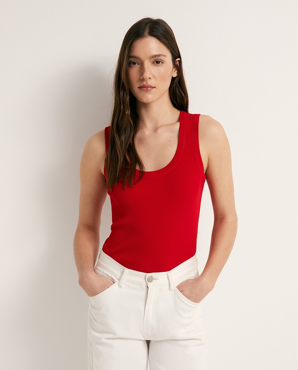 Top de Malha Canelada Vermelho-1