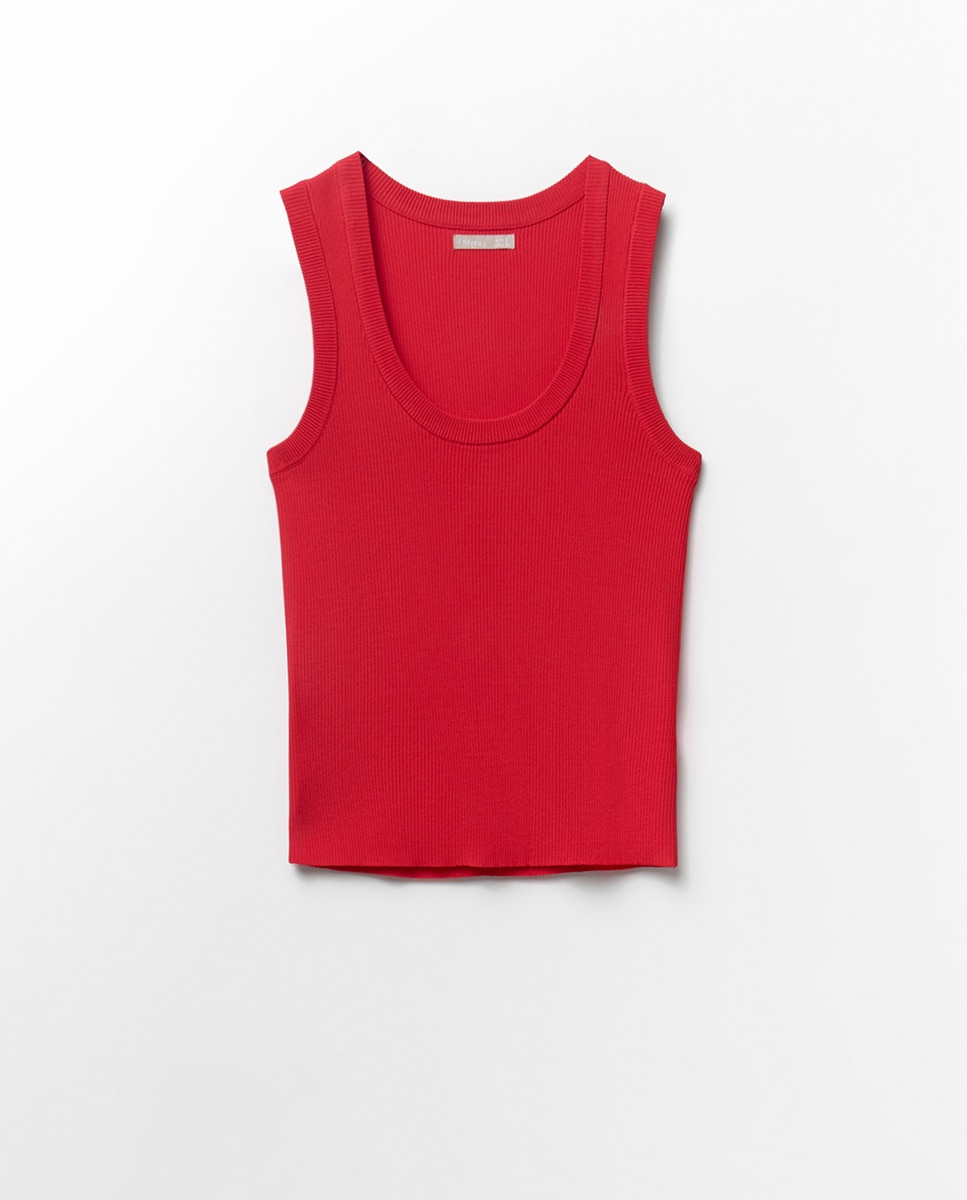 Top de Malha Canelada Vermelho-5