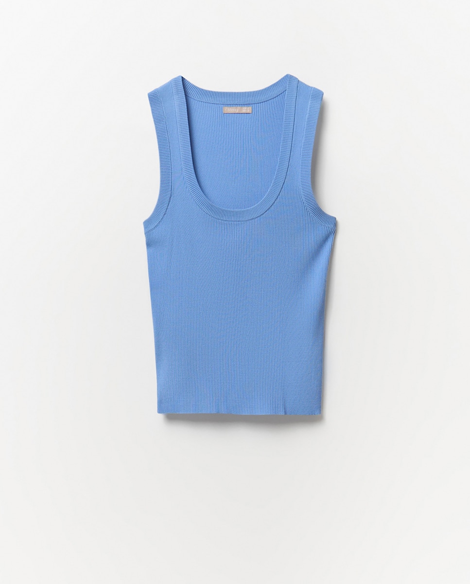 Top de Malha Canelada Azul-5