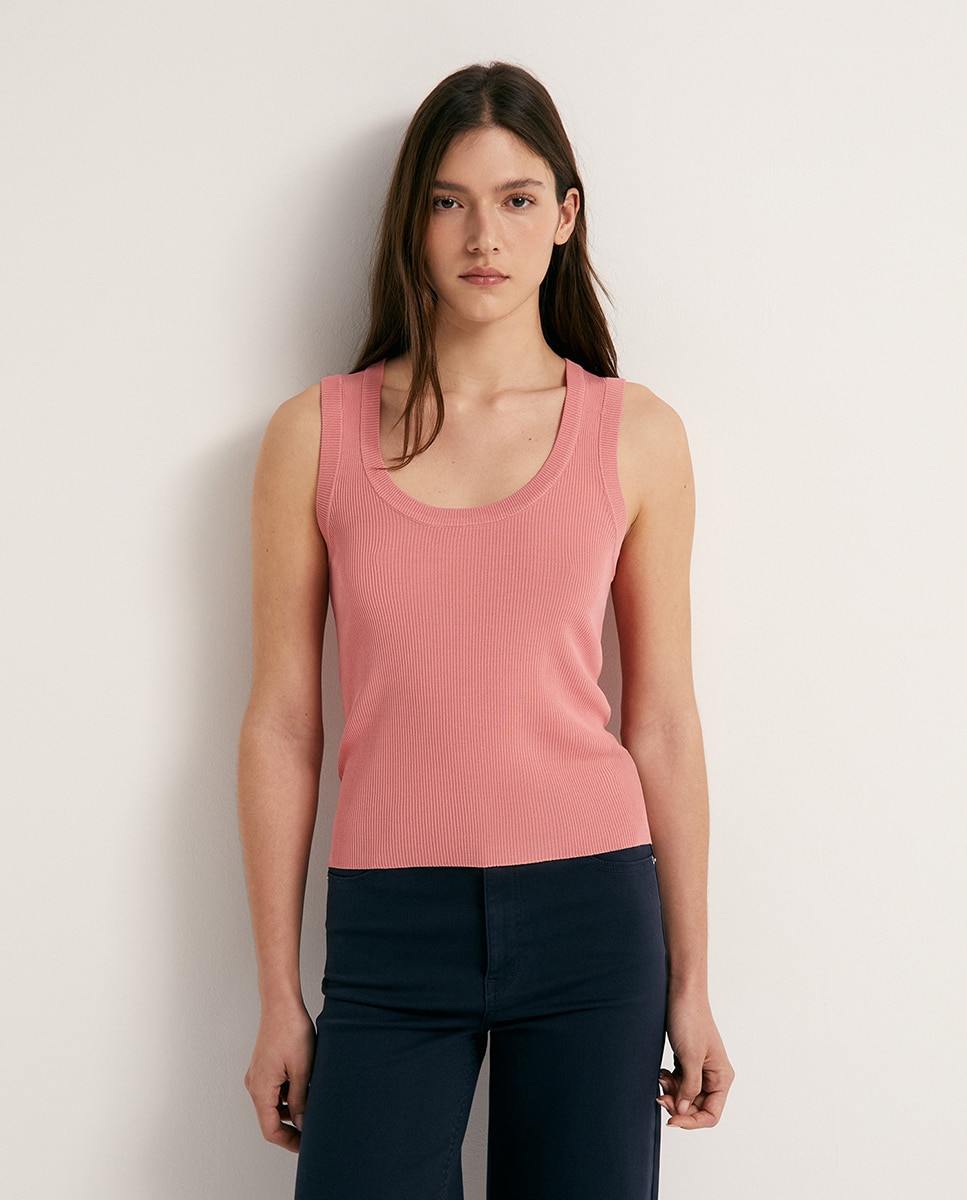 Top de Malha Canelada Rosa-1