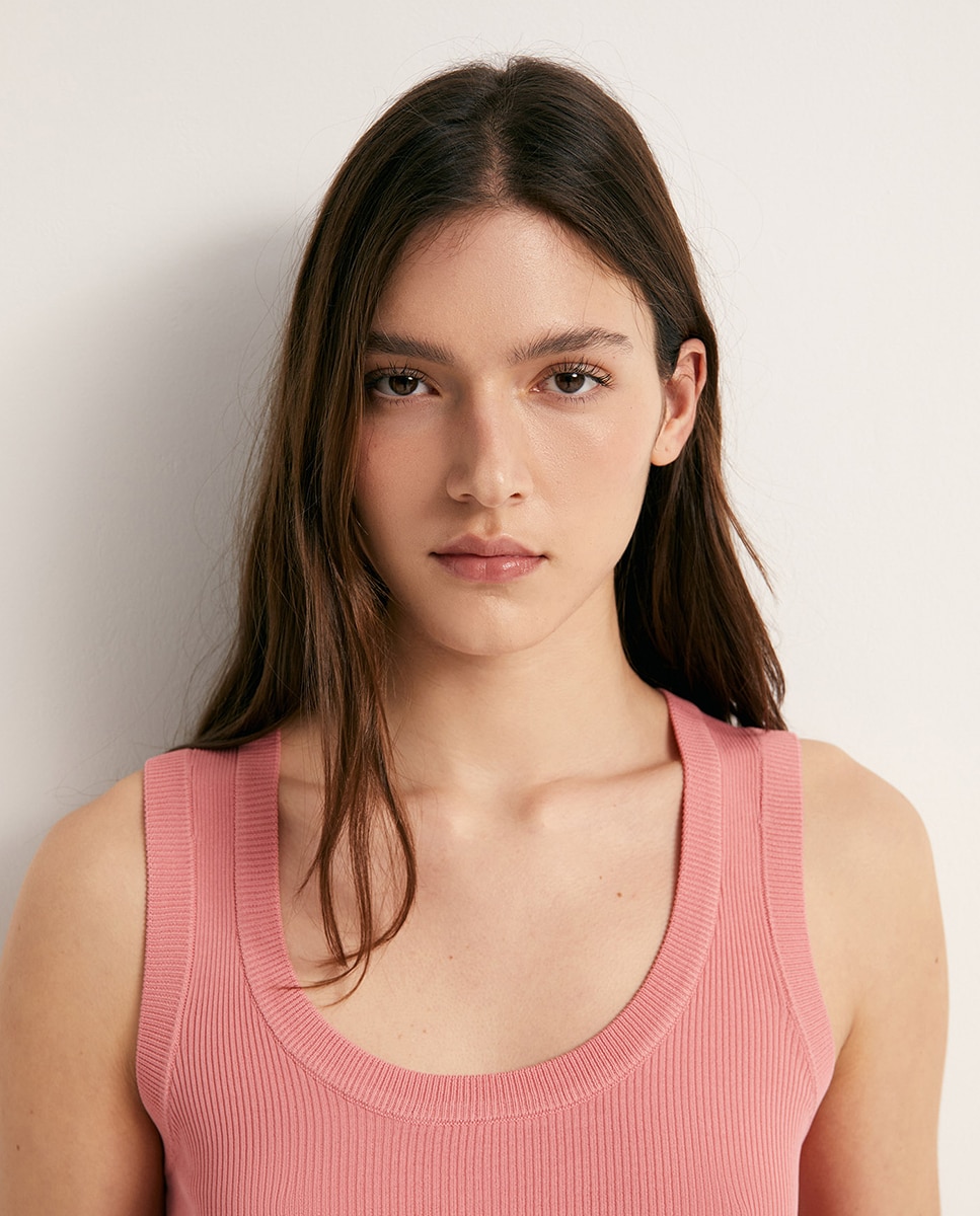 Top de Malha Canelada Rosa-3