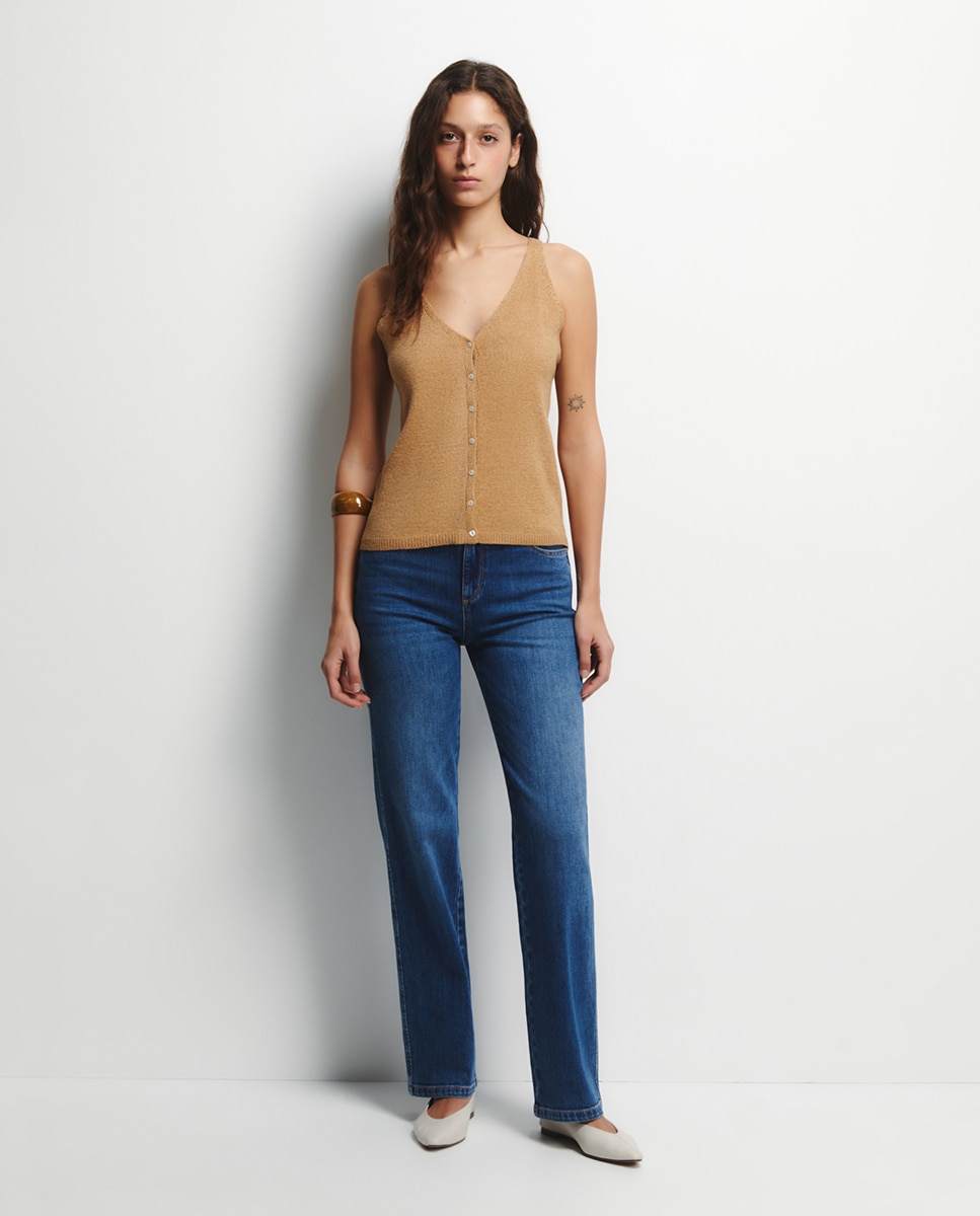 Top de Ponto Liso Bege-2