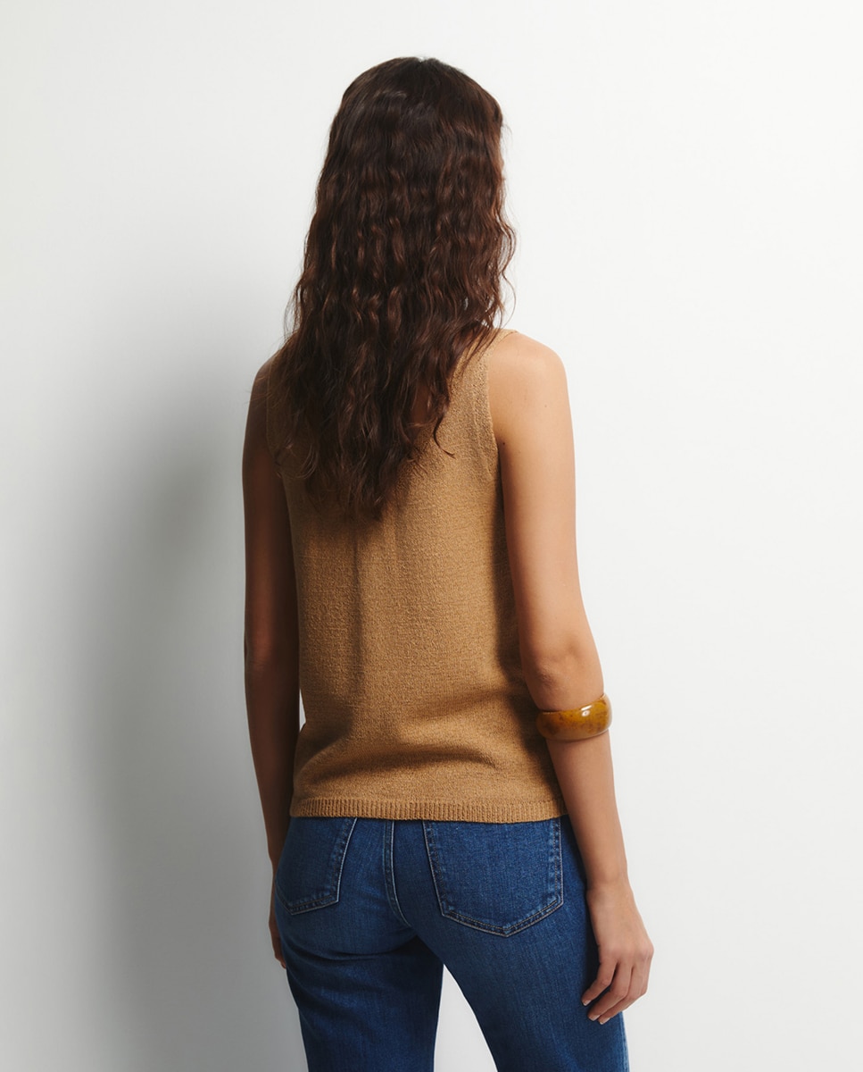 Top de Ponto Liso Bege-4