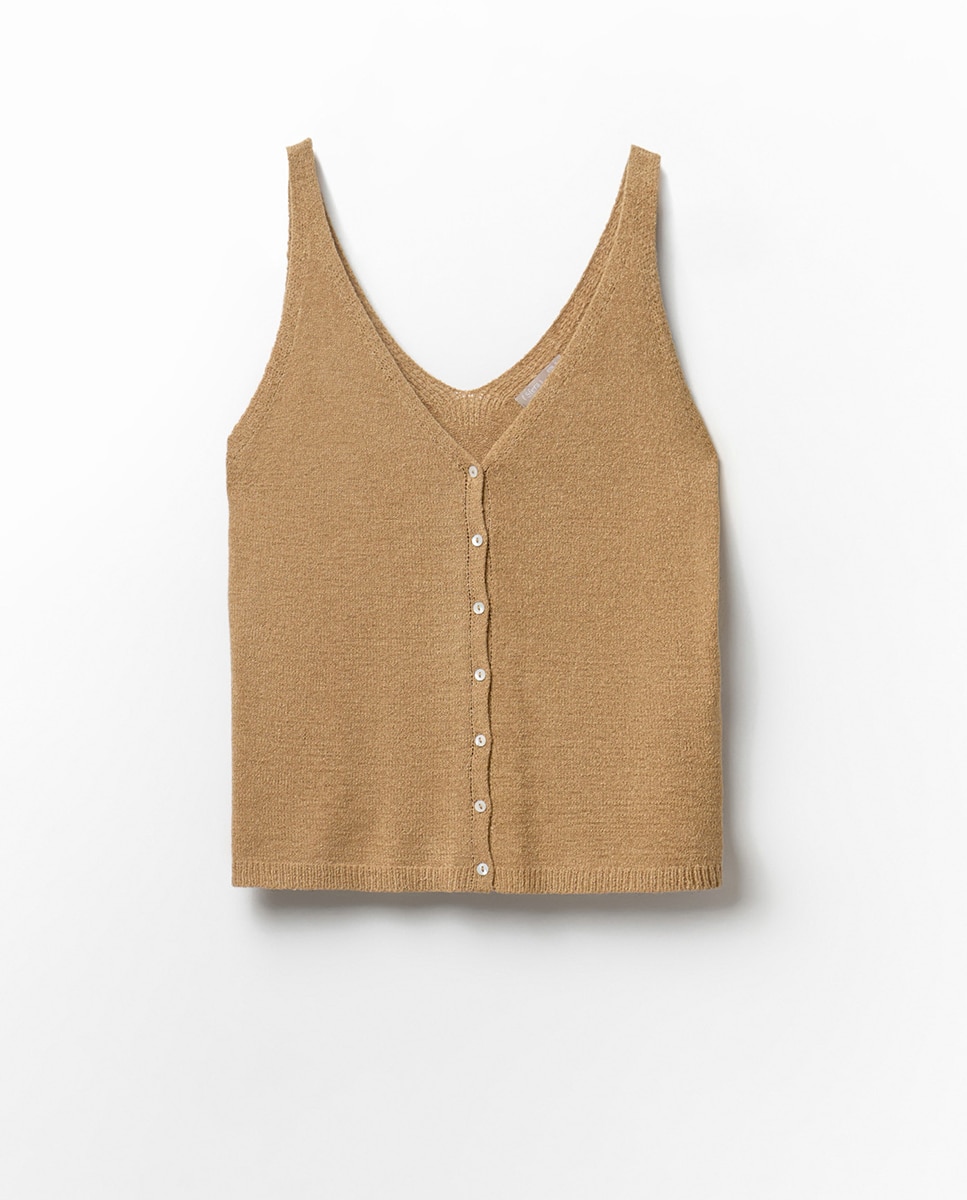 Top de Ponto Liso Bege-5