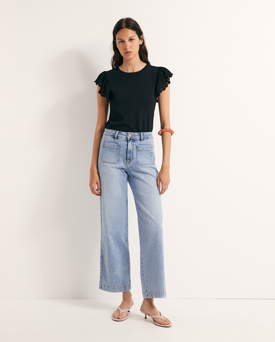 Top com Folho Pointelle Preto-4
