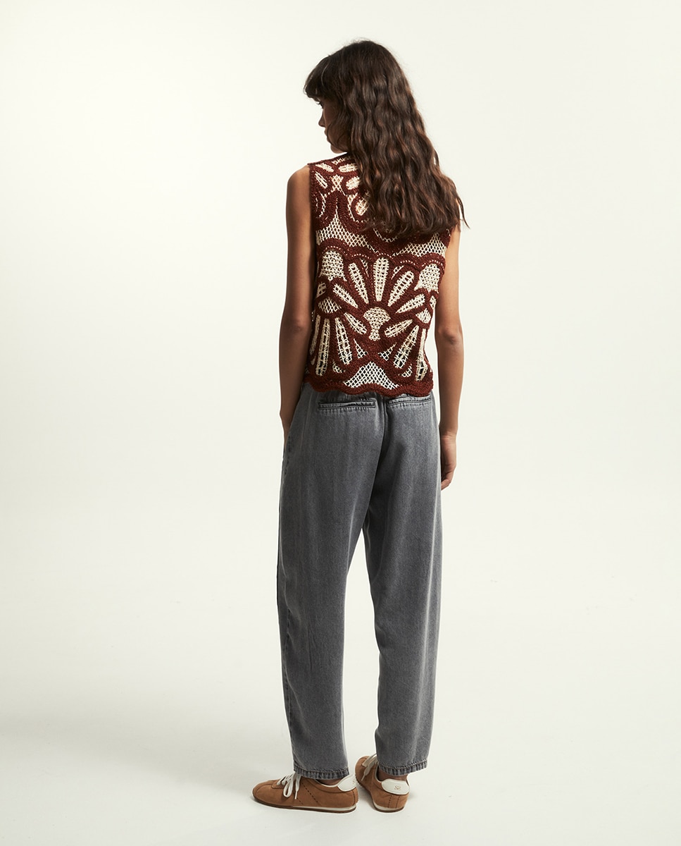 Top Bordado Bicolor Grená-4