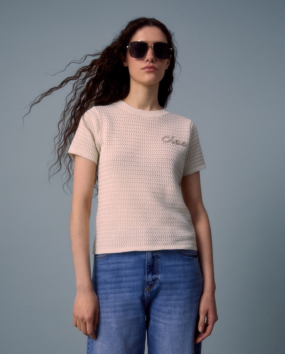 Camisola de Malha Bordada Cru-1