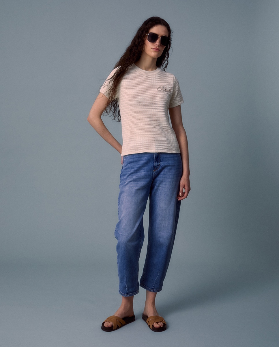 Camisola de Malha Bordada Cru-2