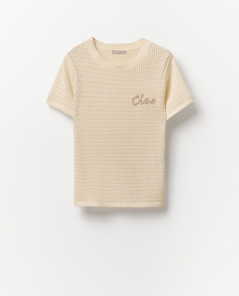 Camisola de Malha Bordada Cru-5