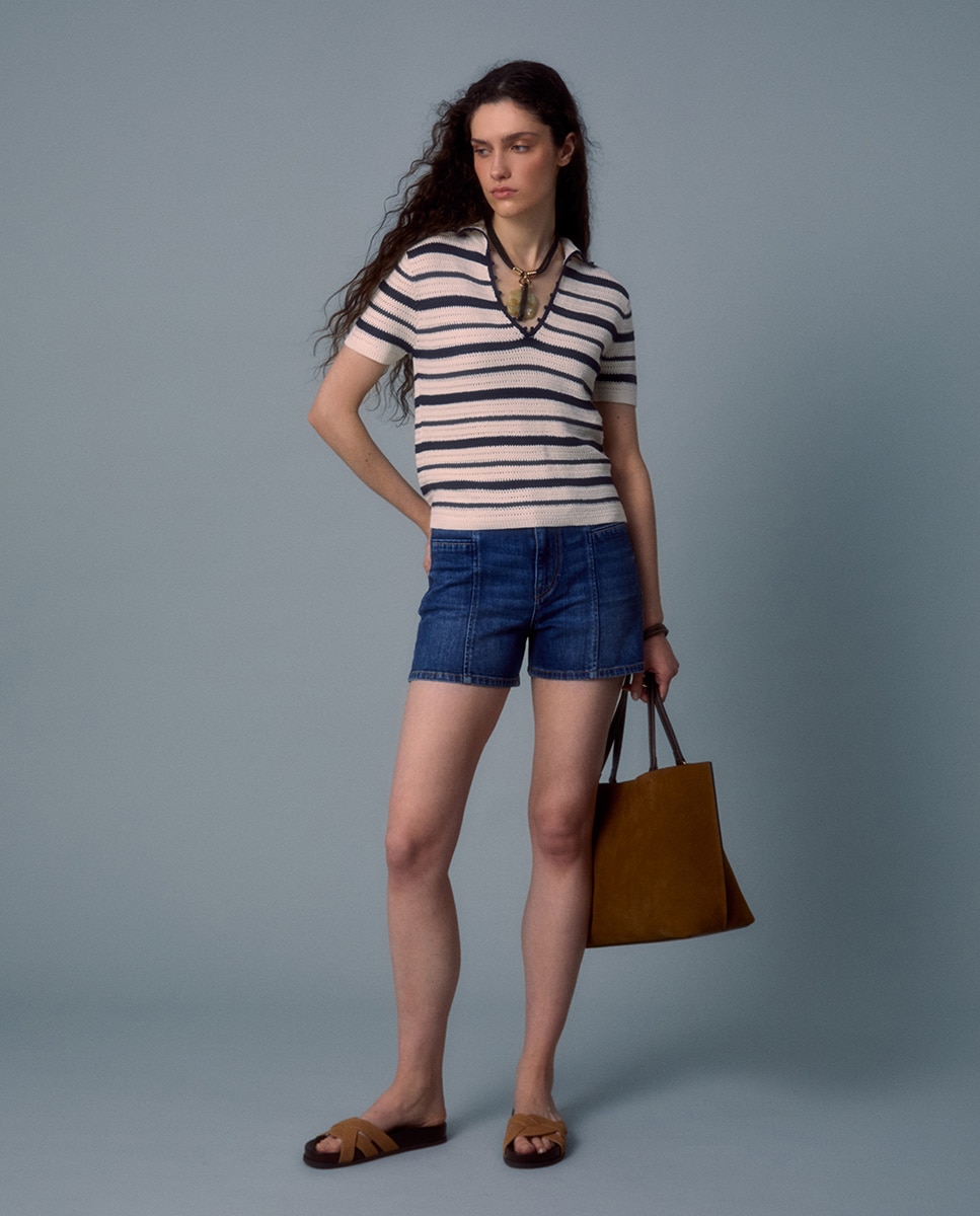 Camisola de Malha Tipo Polo Azul-2