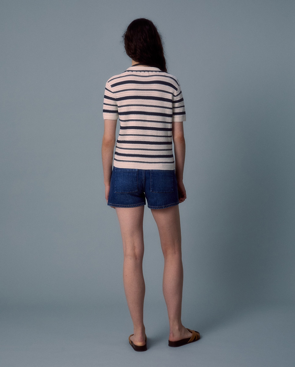 Camisola de Malha Tipo Polo Azul-4