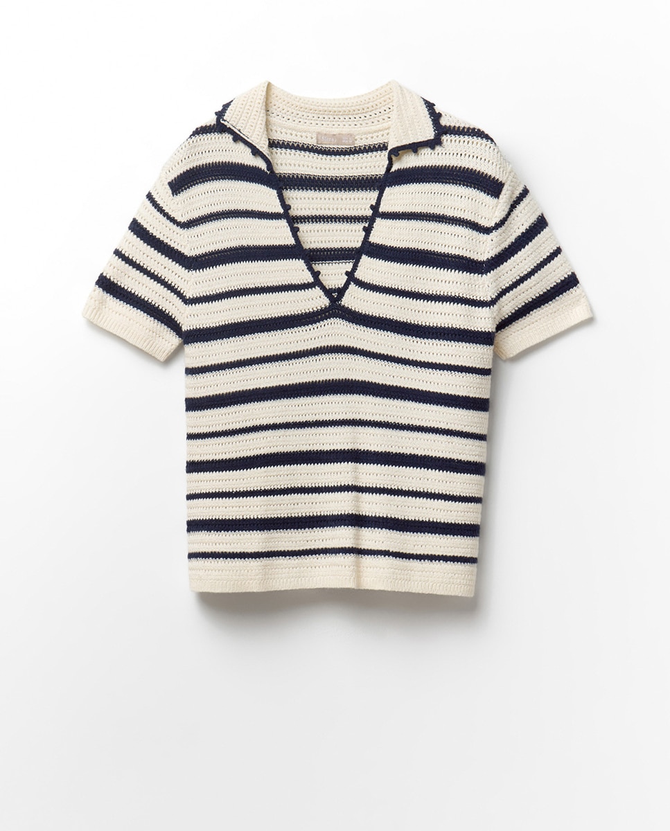 Camisola de Malha Tipo Polo Azul-5