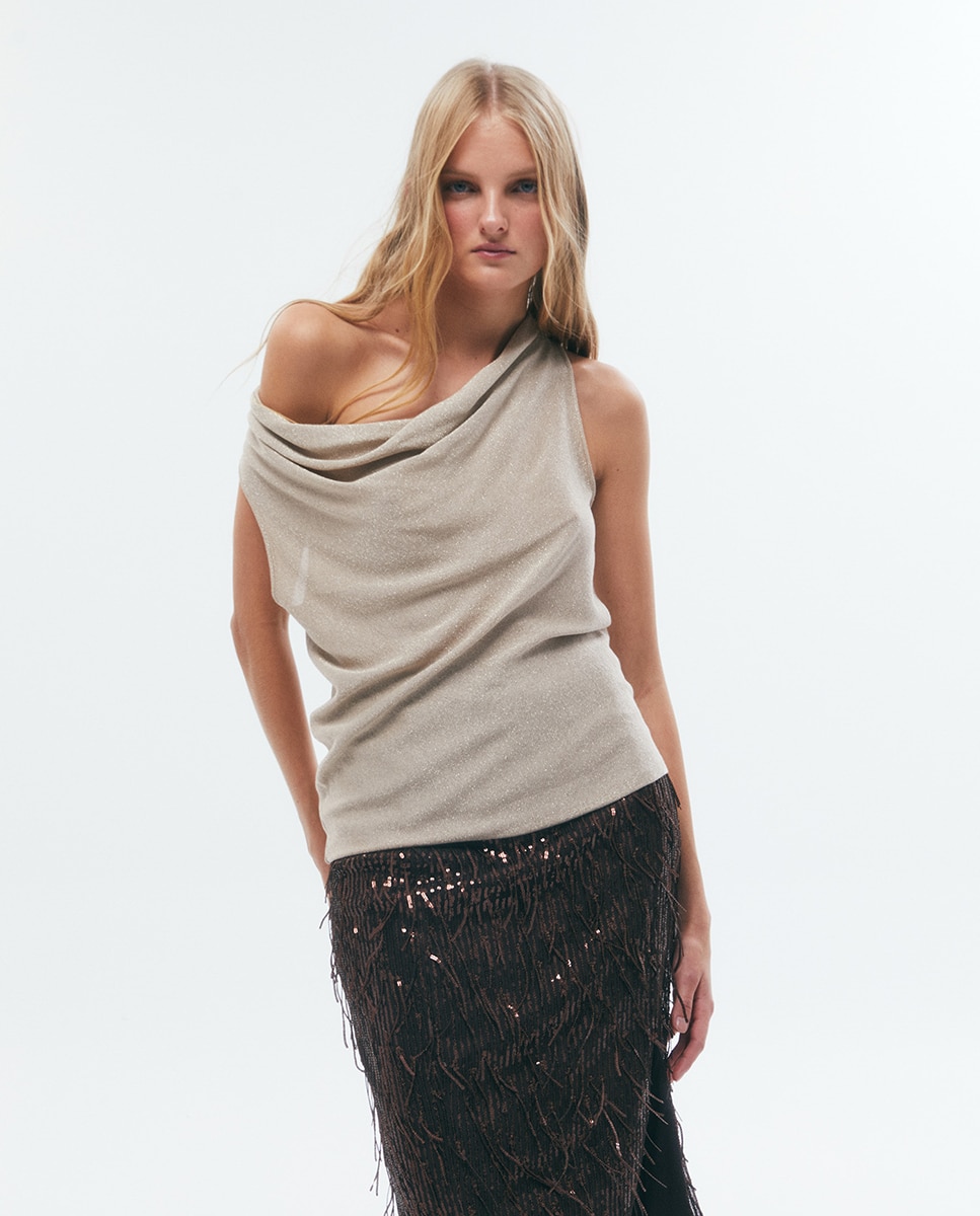 Imagen 1 de Top sin manga drapeado escote lurex - Sfera - 390 Oro 390 Oro