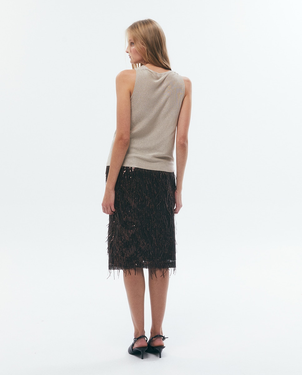 Imagen 4 de Top sin manga drapeado escote lurex - Sfera - 390 Oro 390 Oro