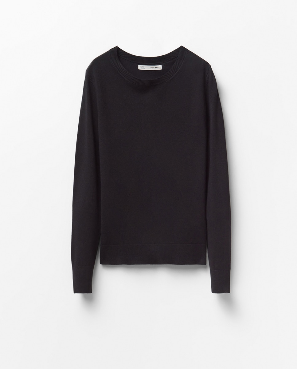 Camisola de Malha Básica com Gola Preto-5