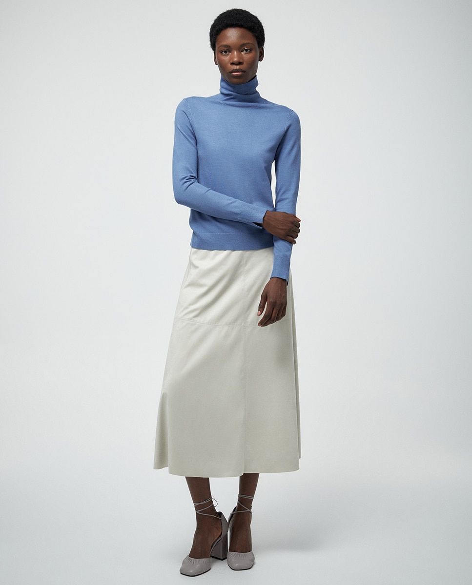 Camisola de malha com gola dobrada Azul-escuro-2