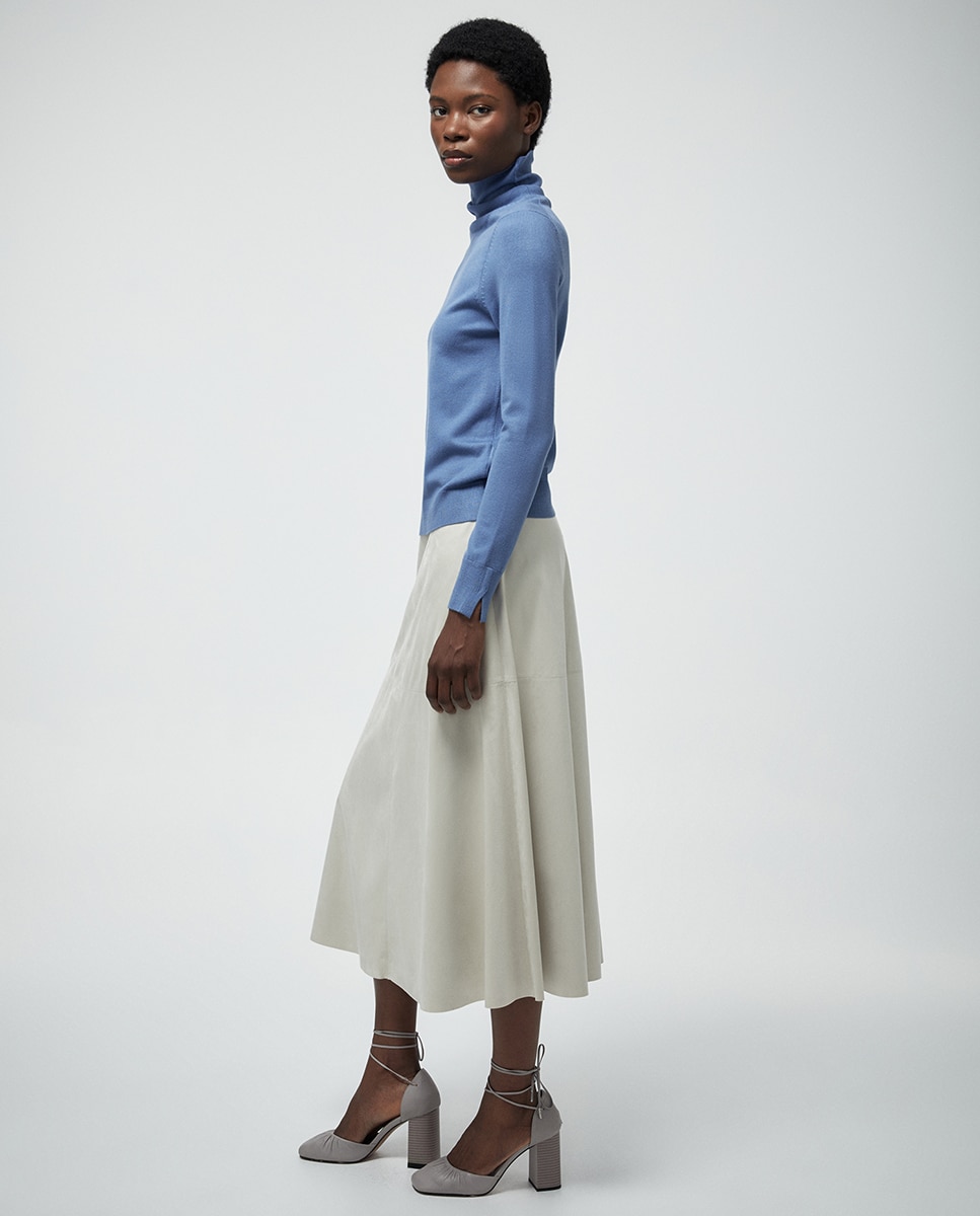 Camisola de malha com gola dobrada Azul-escuro-3