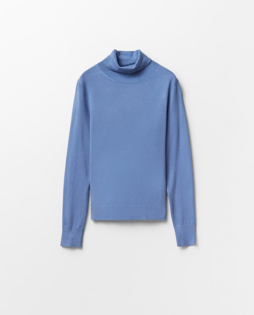 Camisola de malha com gola dobrada Azul-escuro-4