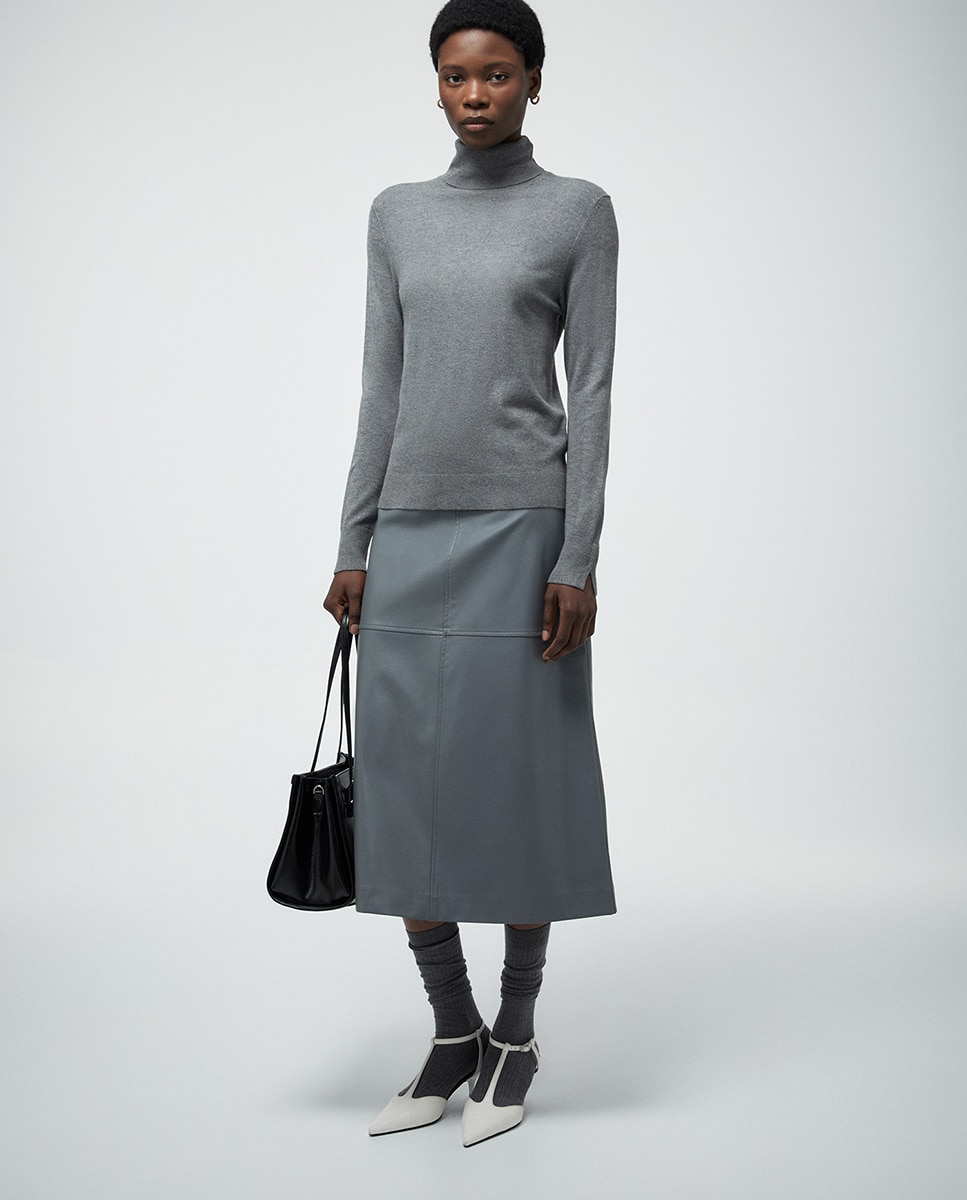 Camisola de malha com gola dobrada Cinzento-1