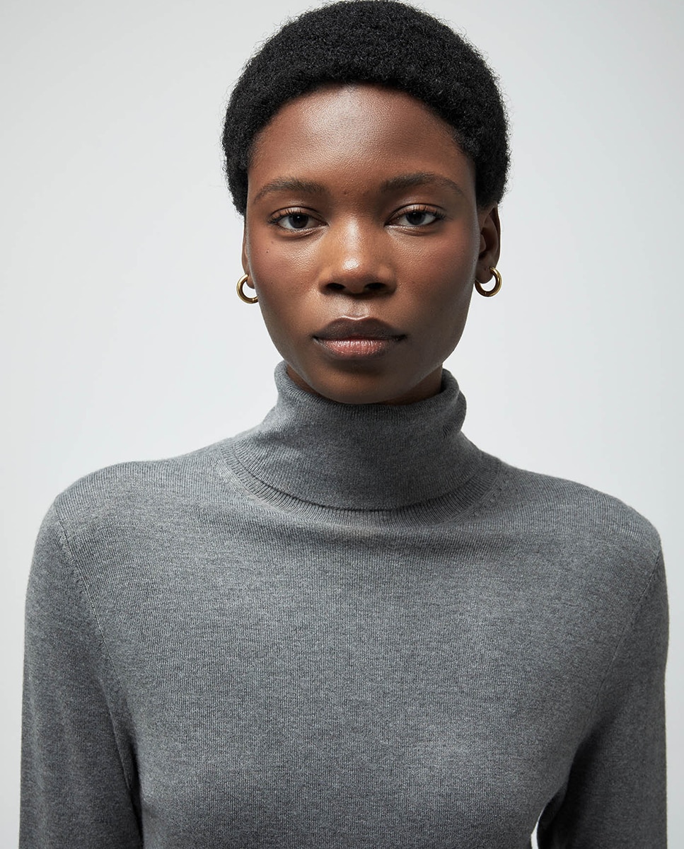 Camisola de malha com gola dobrada Cinzento-2