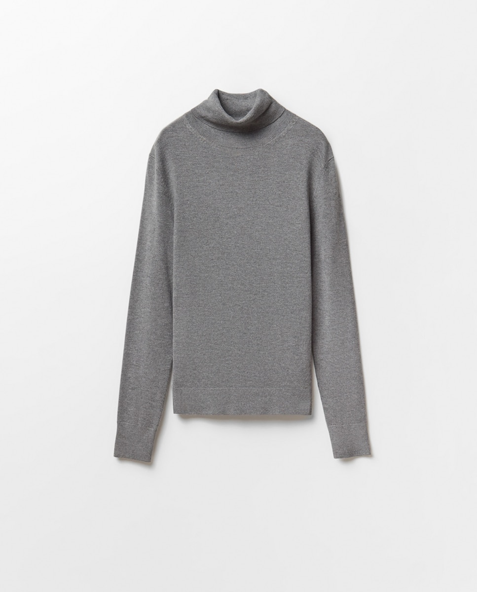 Camisola de malha com gola dobrada Cinzento-4