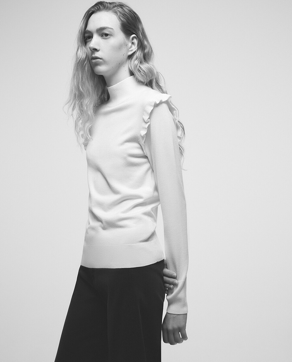 Camisola de Malha com Folho na Cava Branco-marfim-3