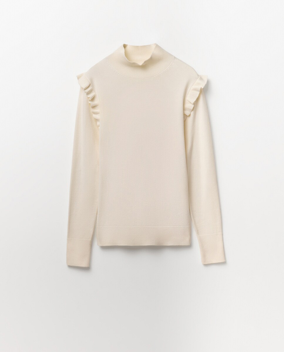 Camisola de Malha com Folho na Cava Branco-marfim-5