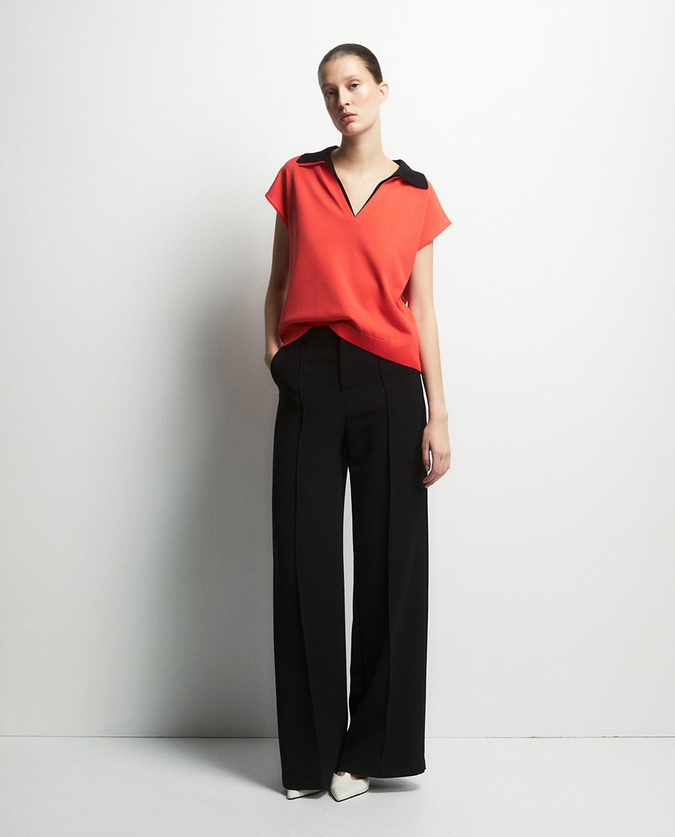 Camisola de Malha Tipo Polo Coral-2