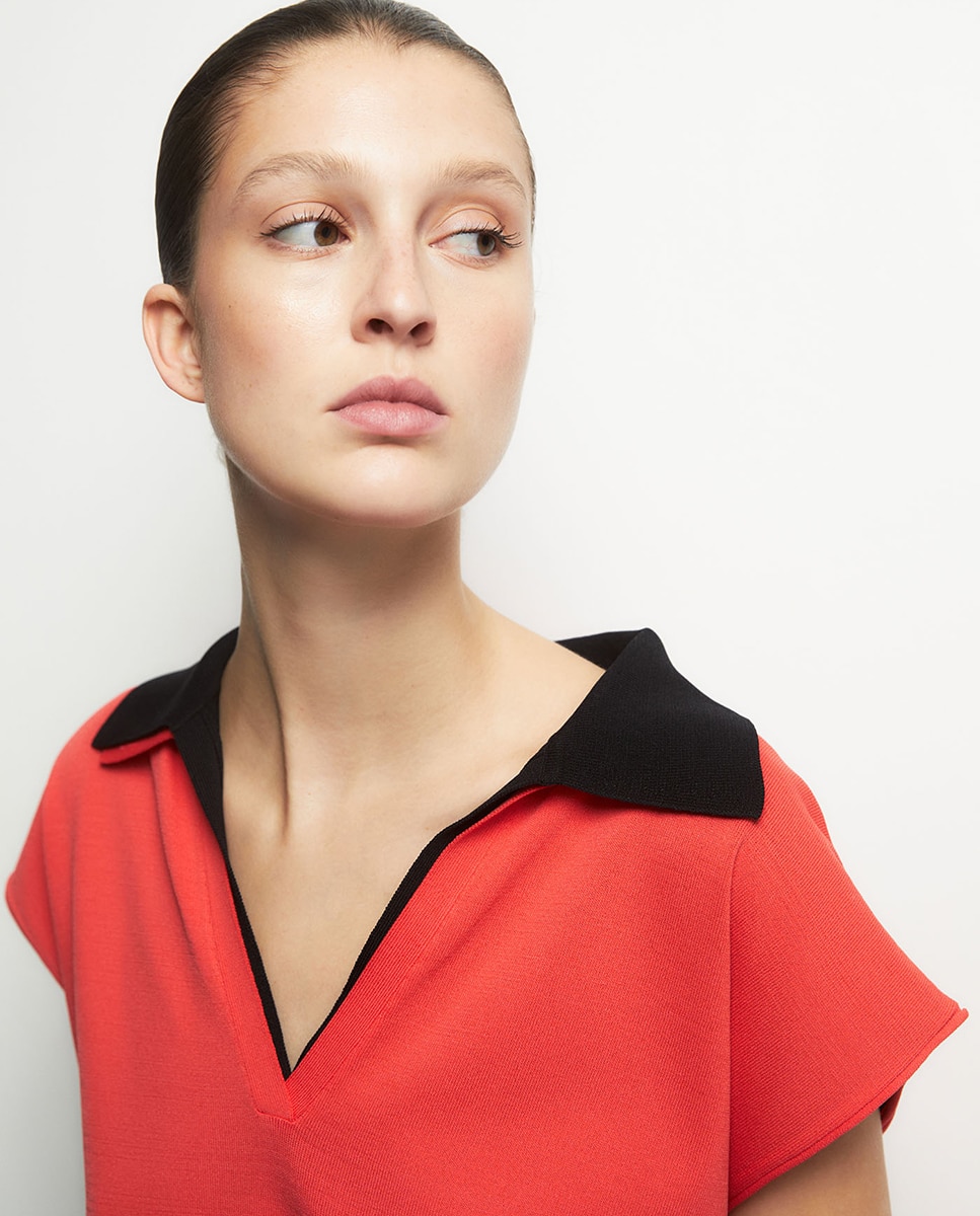 Camisola de Malha Tipo Polo Coral-3