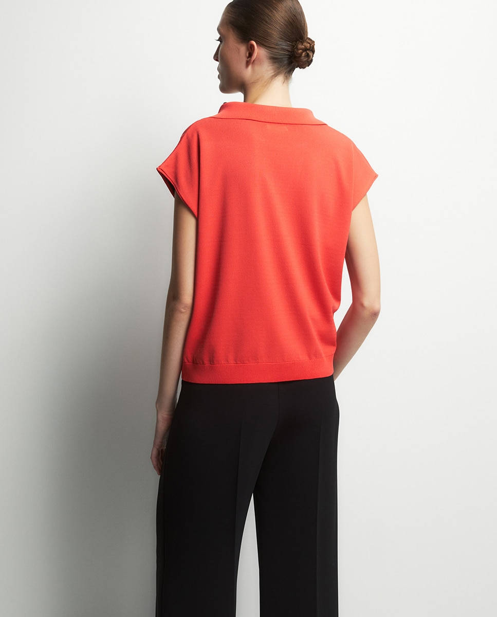 Camisola de Malha Tipo Polo Coral-4