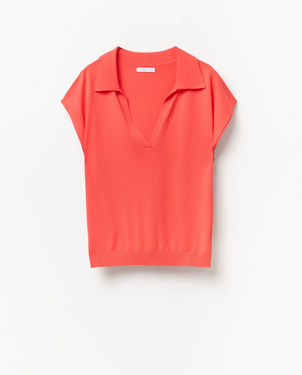 Camisola de Malha Tipo Polo Coral-5