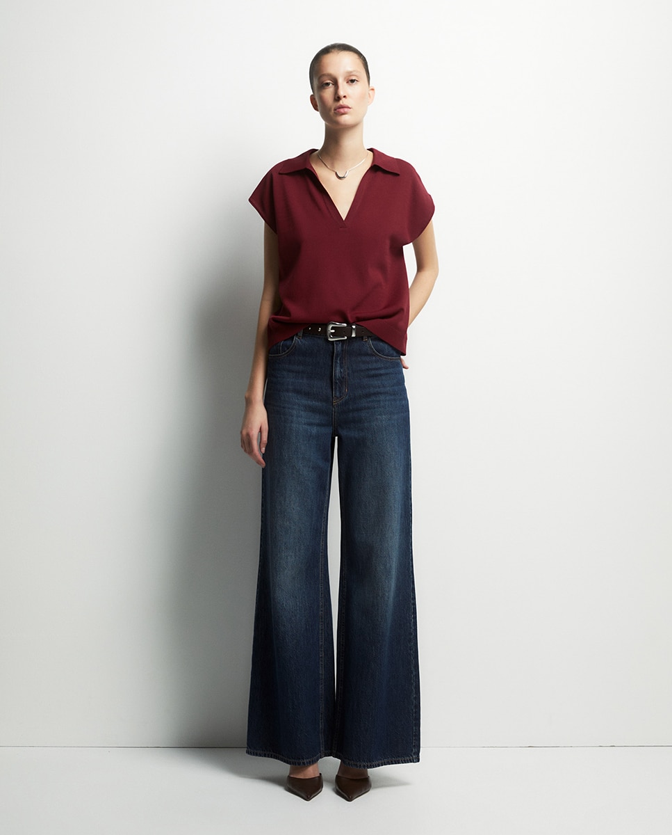 Camisola de Malha Tipo Polo Bordeaux-2