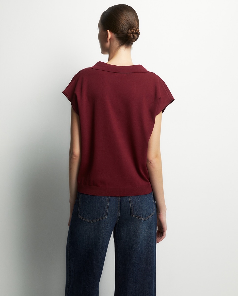 Camisola de Malha Tipo Polo Bordeaux-4