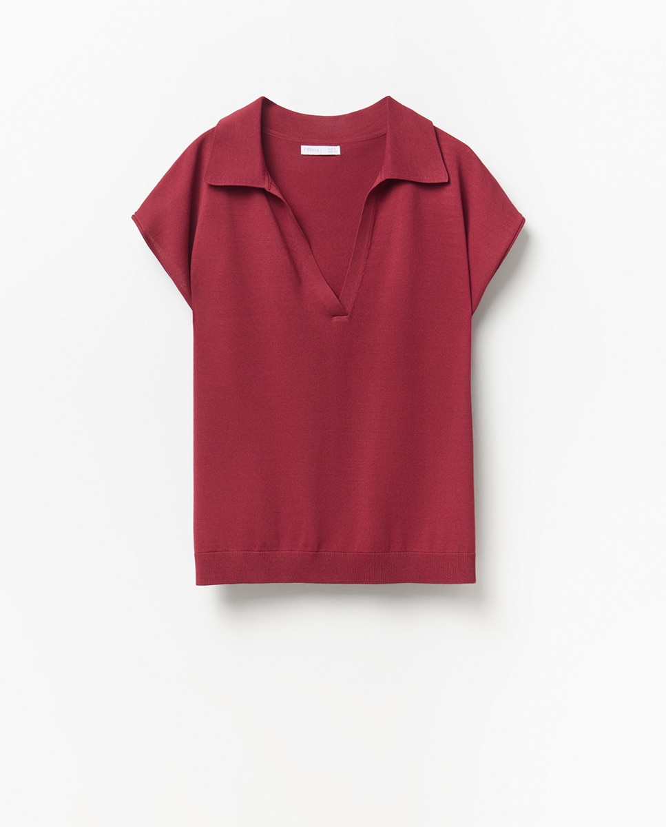 Camisola de Malha Tipo Polo Bordeaux-5