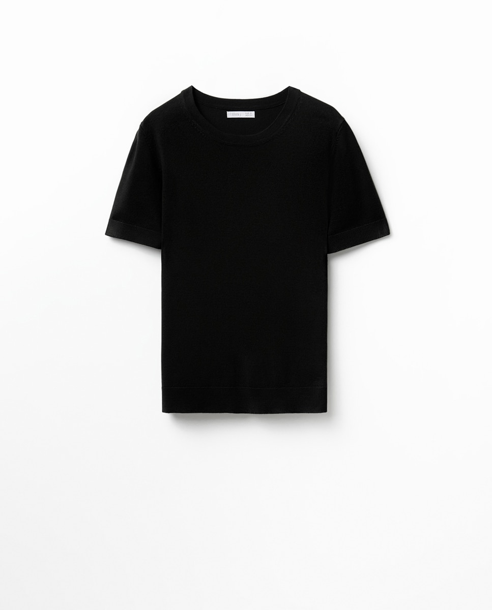 Camisola de malha com manga curta Preto-5