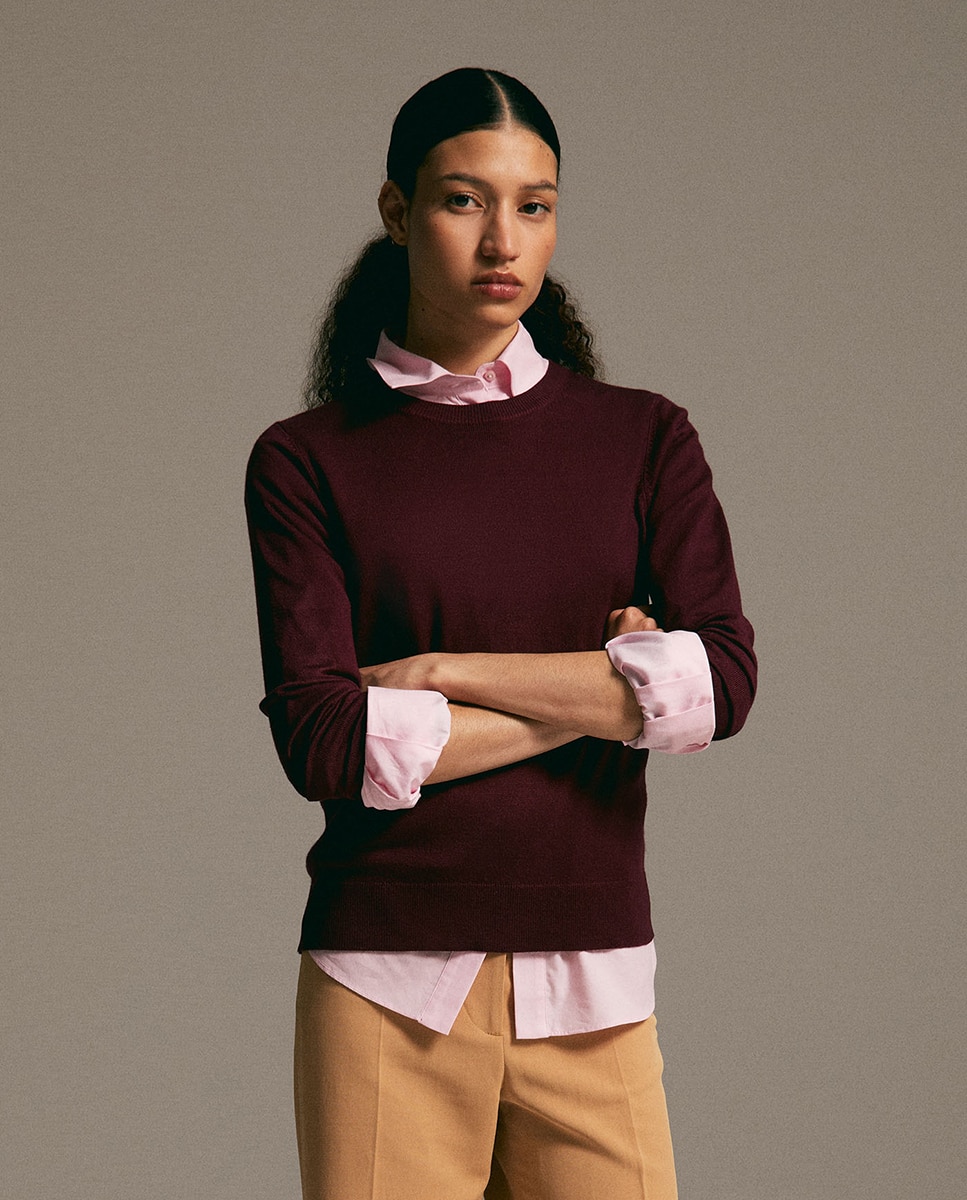 Camisola de Malha com Ponto Liso Bordeaux-2
