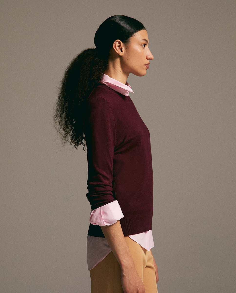 Camisola de Malha com Ponto Liso Bordeaux-4