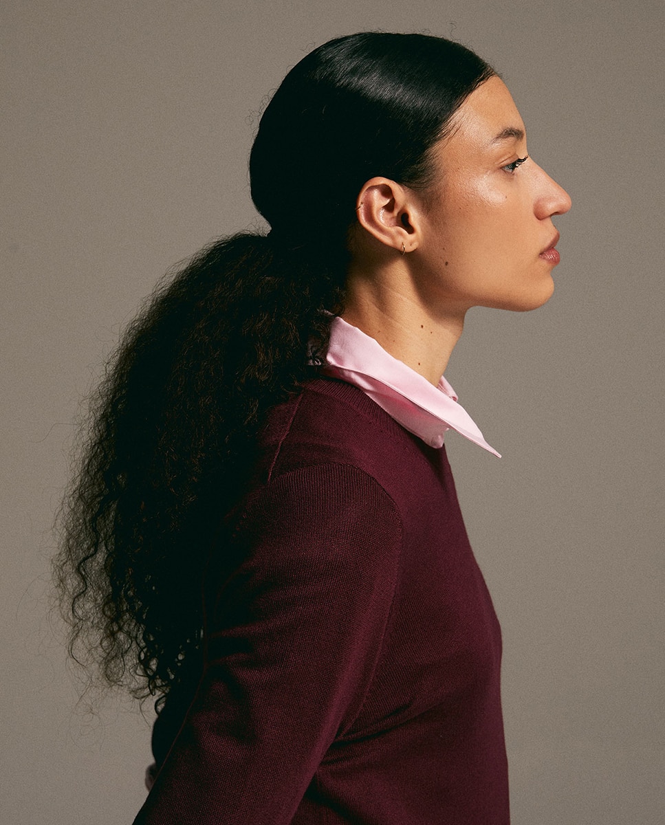 Camisola de Malha com Ponto Liso Bordeaux-5