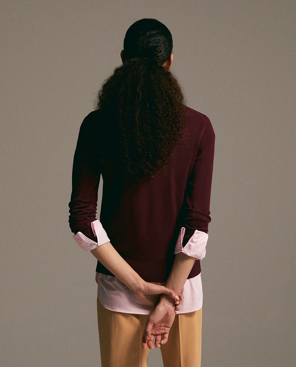 Camisola de Malha com Ponto Liso Bordeaux-6