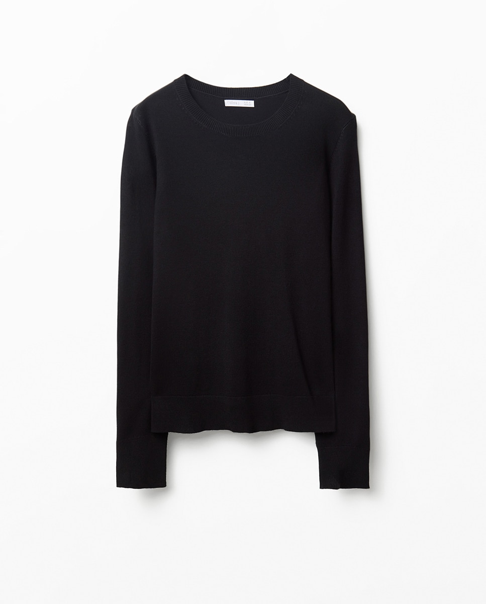Camisola de Malha com Ponto Liso Preto-7