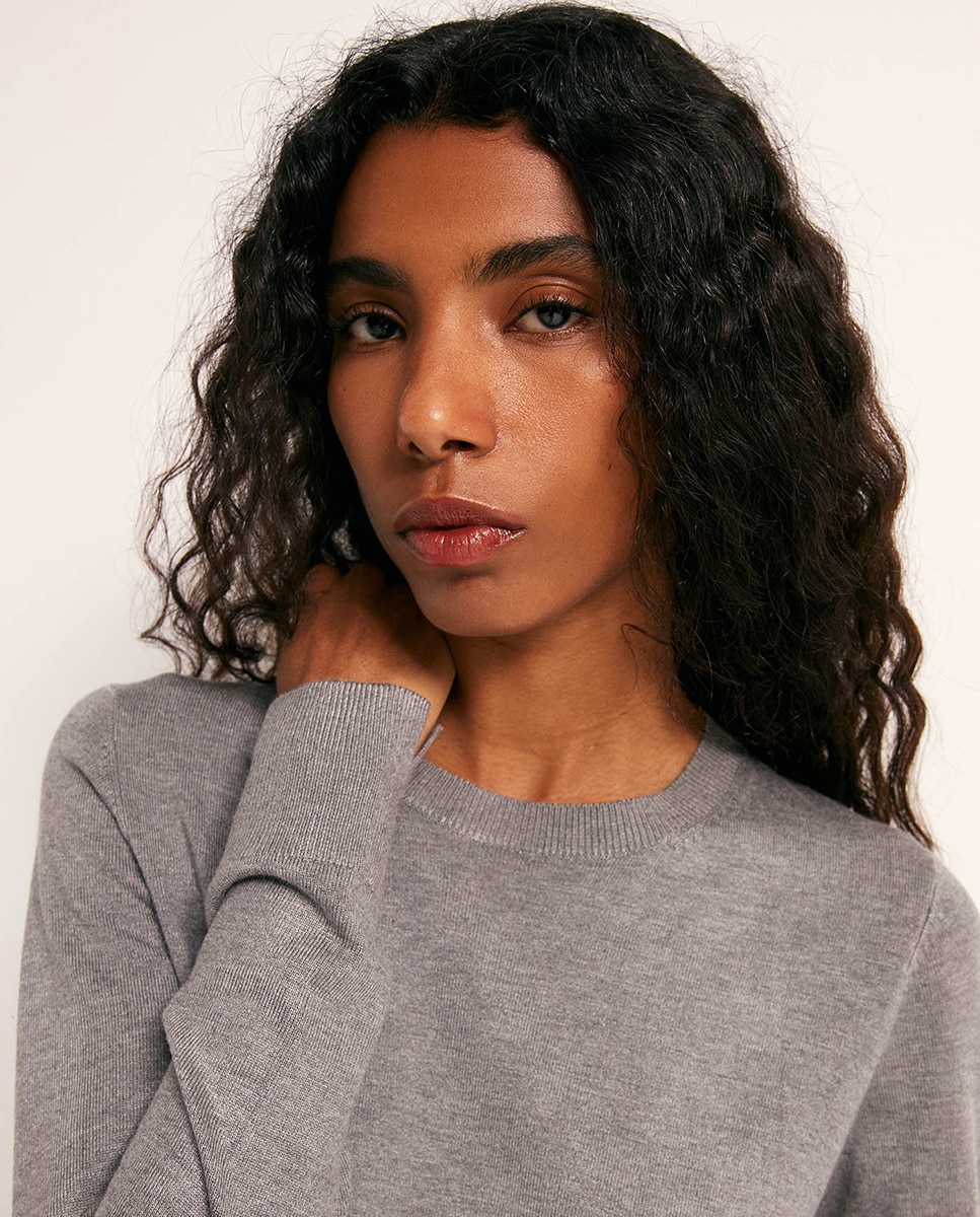 Camisola de Malha com Ponto Liso 820 Cinzento Médio-3